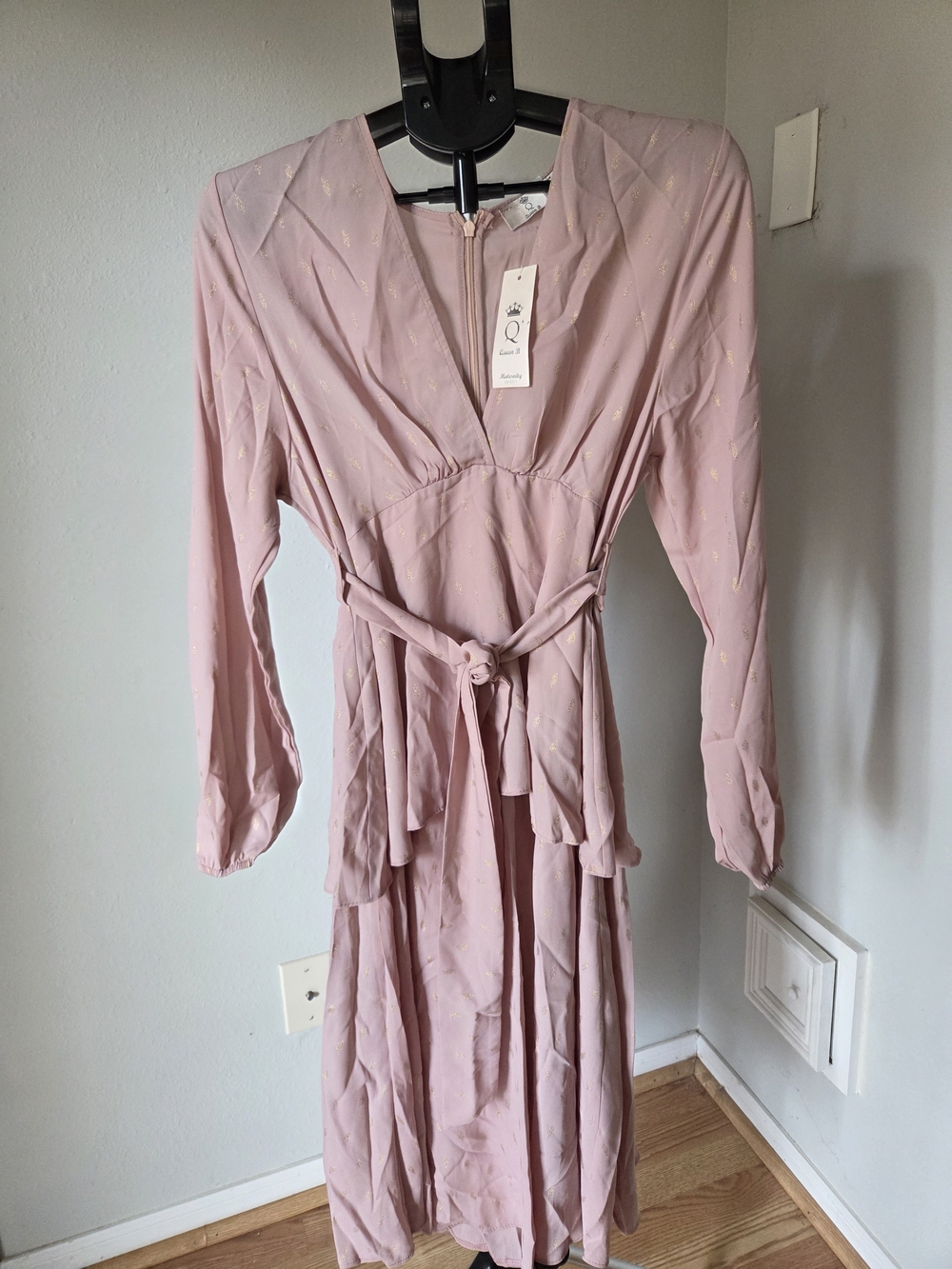 Queen Bee Maternity Rose Gold Glitter Midi Dress Size 16 NWT